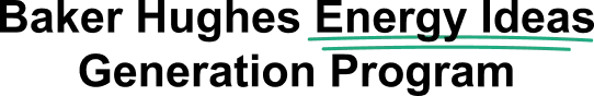 Logo programma di accellerazione di Baker Hughes e Nana Bianca chiamato Baker Hughes Energy Ideas Generation Program